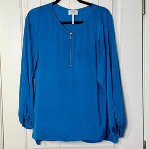 Laundry by Shelli Segal Designer Blouse Womens Smail Blue Peasant Sleeve